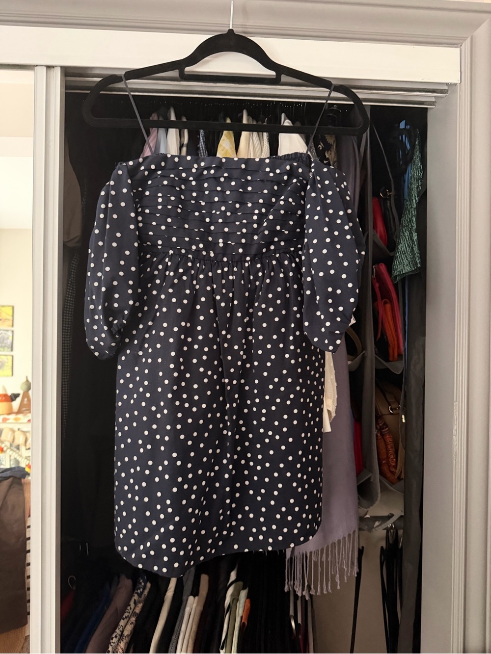 Abercrombie & Fitch Navy Blue Polka Dot Off-Shoulder Dress